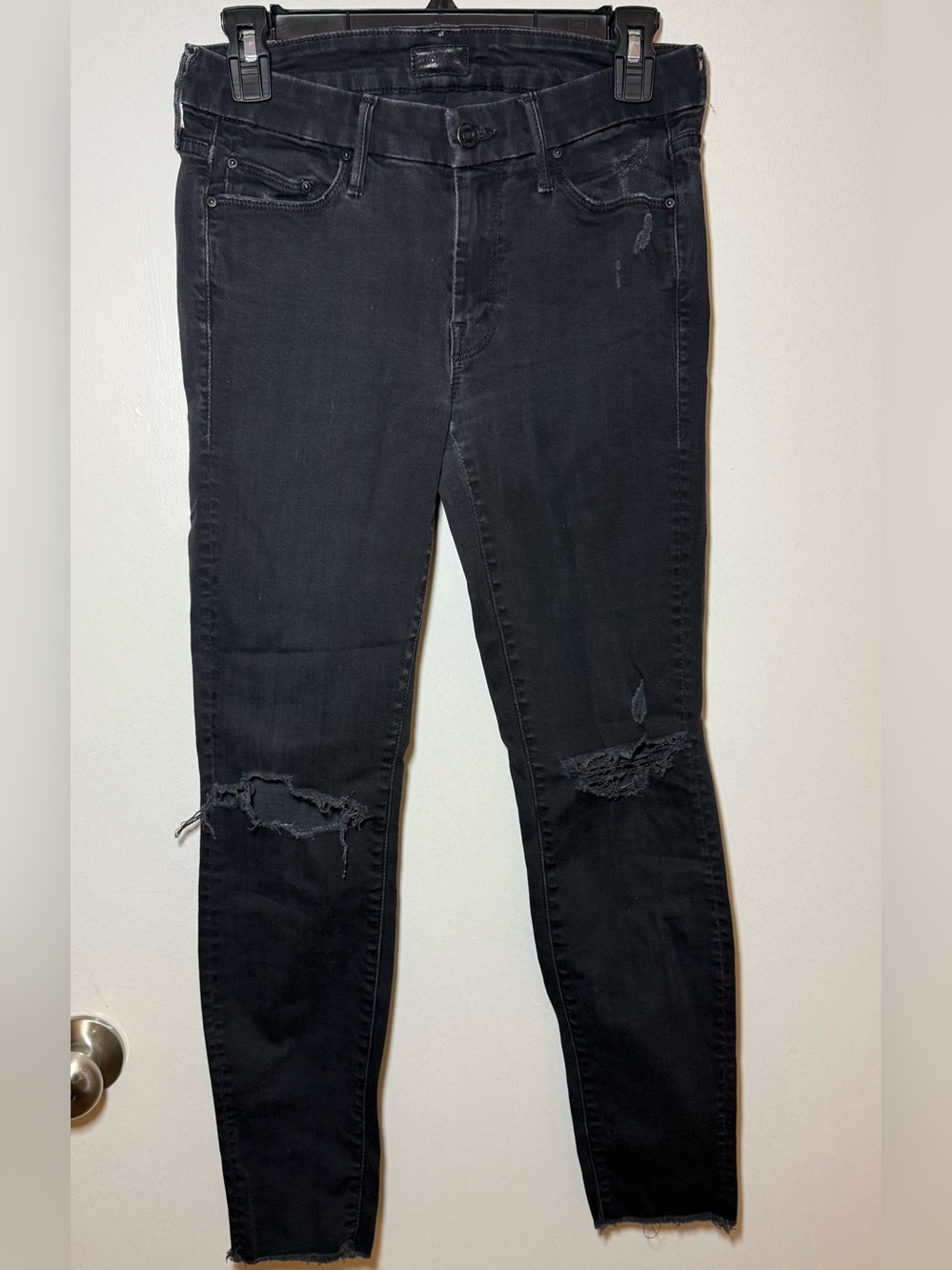 MOTHER Black Distressed Ripped Grunge Skinny Slim Denim Jeans Size 27 Streetwear